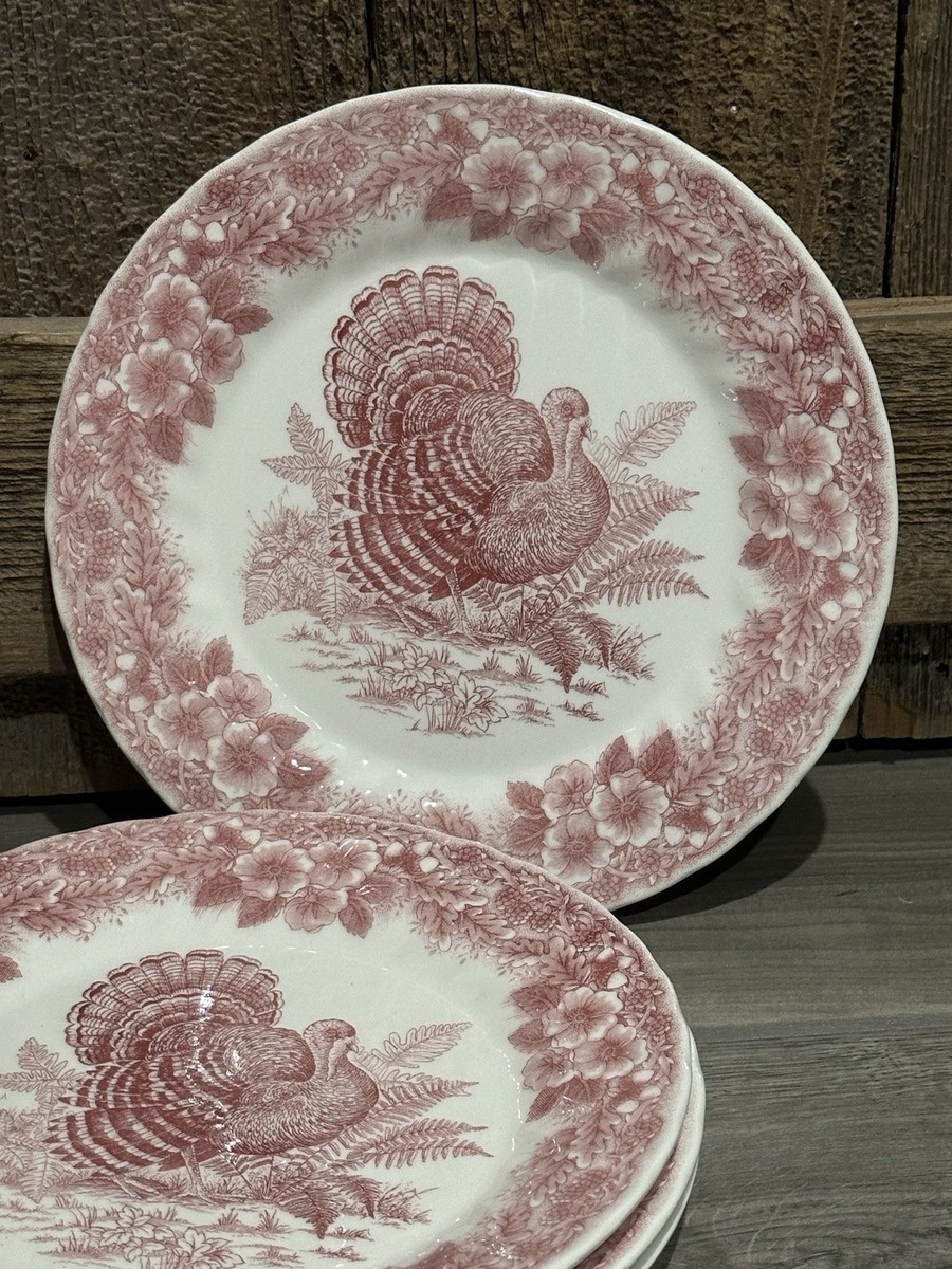 Queen's Myott Thanksgiving Turkey Dinner Plates 10" Red/Pink Set Of 4 | eBay US