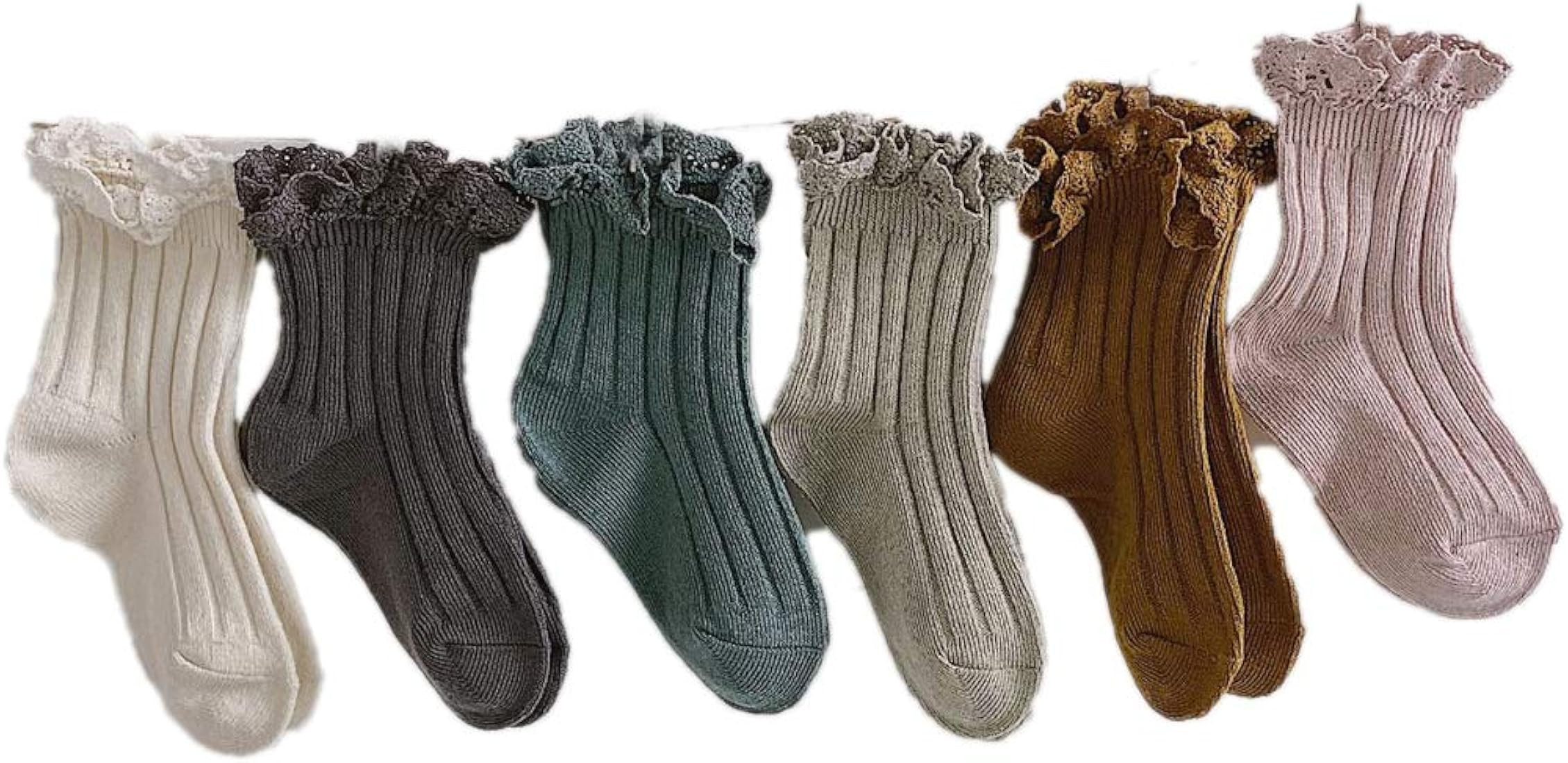 Ashmyova Baby Girls Vintage Ankel Lace Socks Toddler Ruffles Casual Dress Socks 6 Pack | Amazon (US)