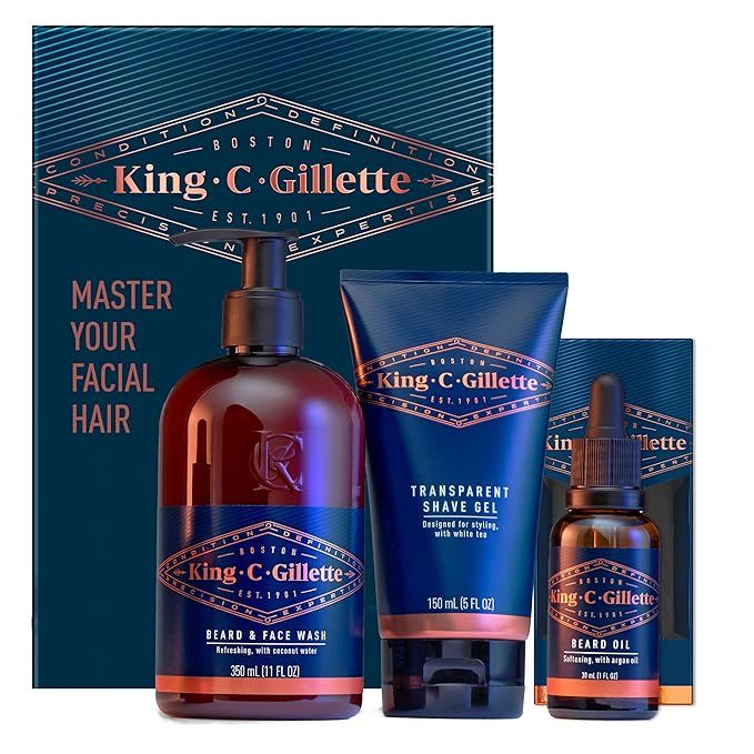 King C. Gillette Men's Beard Care Gift Kit, Beard and Face Wash for Men, Beard Oil, Shave Gel | Amazon (US)