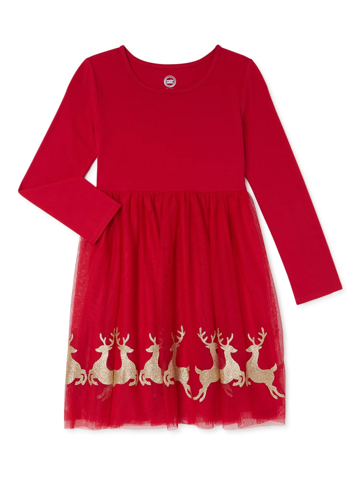 Wonder Nation Girls Christmas Long Sleeve Tutu Dress, Sizes 4-18 & Plus - Walmart.com | Walmart (US)