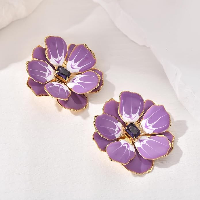 AllenCOCO Large Flower Earrings for Women, 14K Gold Plated S925 Sterling Silver Post Hypoallergen... | Amazon (US)