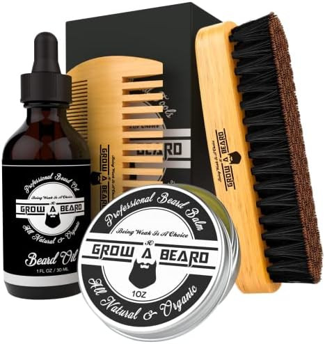 Beard Brush, Beard Comb, Beard Oil, & Beard Balm Grooming Kit for Men's Care, Travel Bamboo Facial H | Amazon (US)