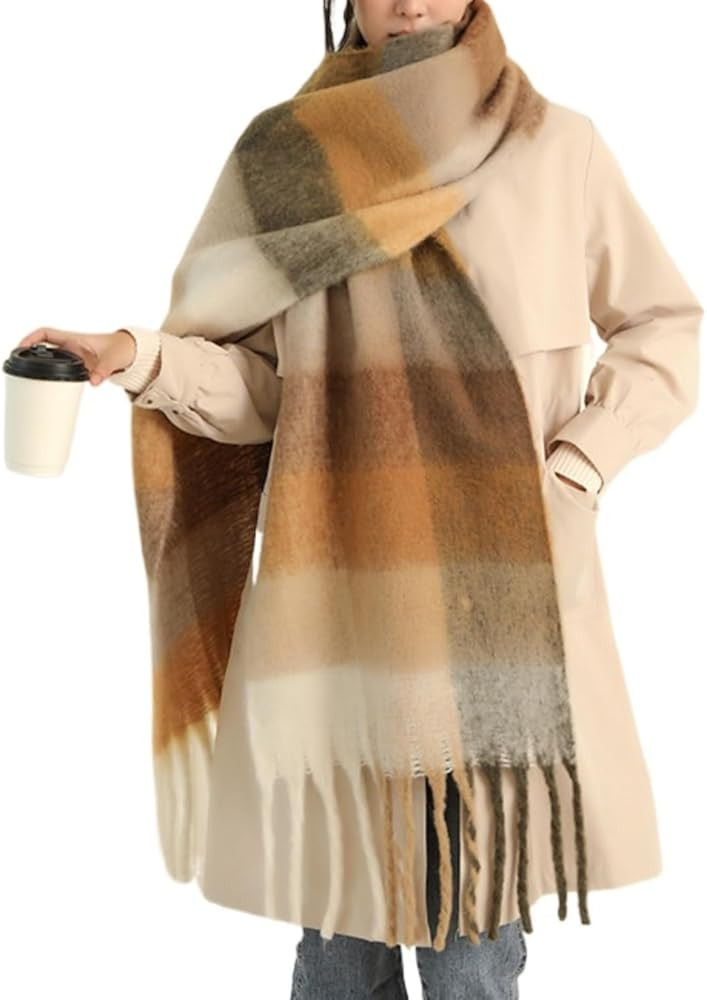 Chunky Winter Scarfs for Women Cold Weather Warm Knit Thick Plaid Scarf Long Large Oversized Chec... | Amazon (US)