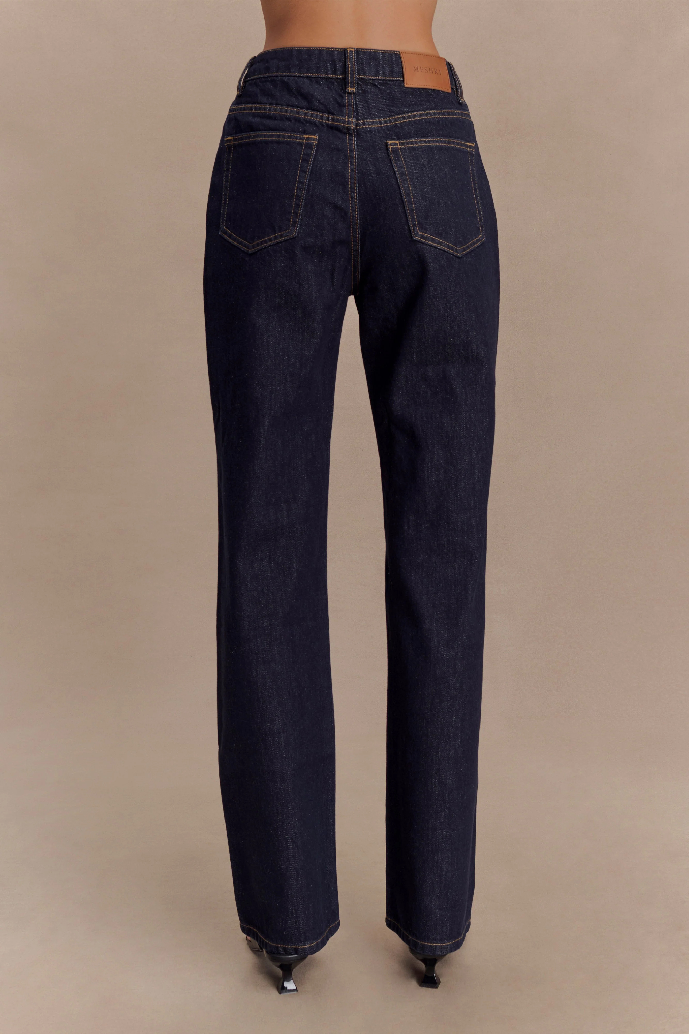High Waisted Straight Leg Jeans - Washed Indigo Blue | MESHKI US