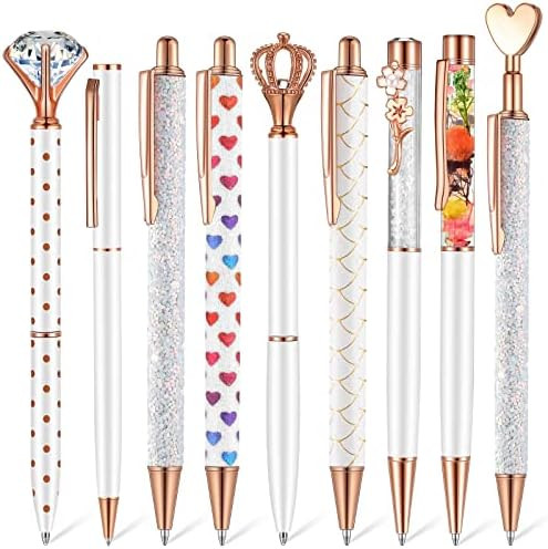 Janmini 9 Pcs Ballpoint Pens Set Metal Crystal Diamond Glitter Pens for Journaling Black Ink Pret... | Amazon (US)