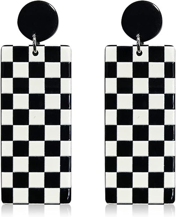 WUWEIJIAJIA Unique Acrylic Black White Striped Checkered Dangle Drop Earrings Heart Flower Patter... | Amazon (US)