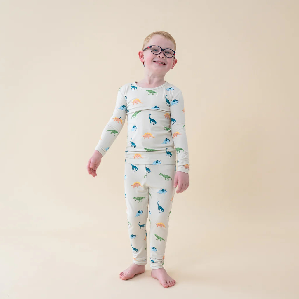 Long Sleeve Pajamas in Ecru Roar | Kyte Baby