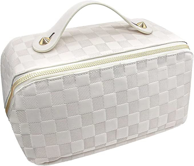 Katadem Travel Makeup Bag,Large Opening Makeup Bag,Portable Makeup Bag Opens Flat for Easy Access... | Amazon (US)