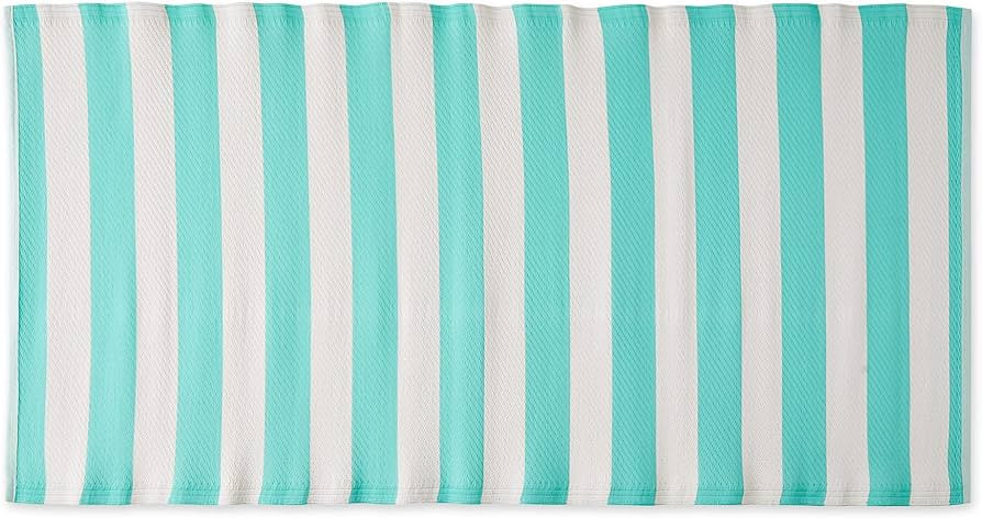 DII Outdoor Rug Collection Reversible Woven Polypropylene Plastic Straw Mat, 3x6-Feet, Aqua & Whi... | Amazon (US)