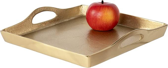 Red Co. 11 inch Square Textured Aluminum Decorative Bar/Vanity/Serving Tray with Handles, Gold | Amazon (US)