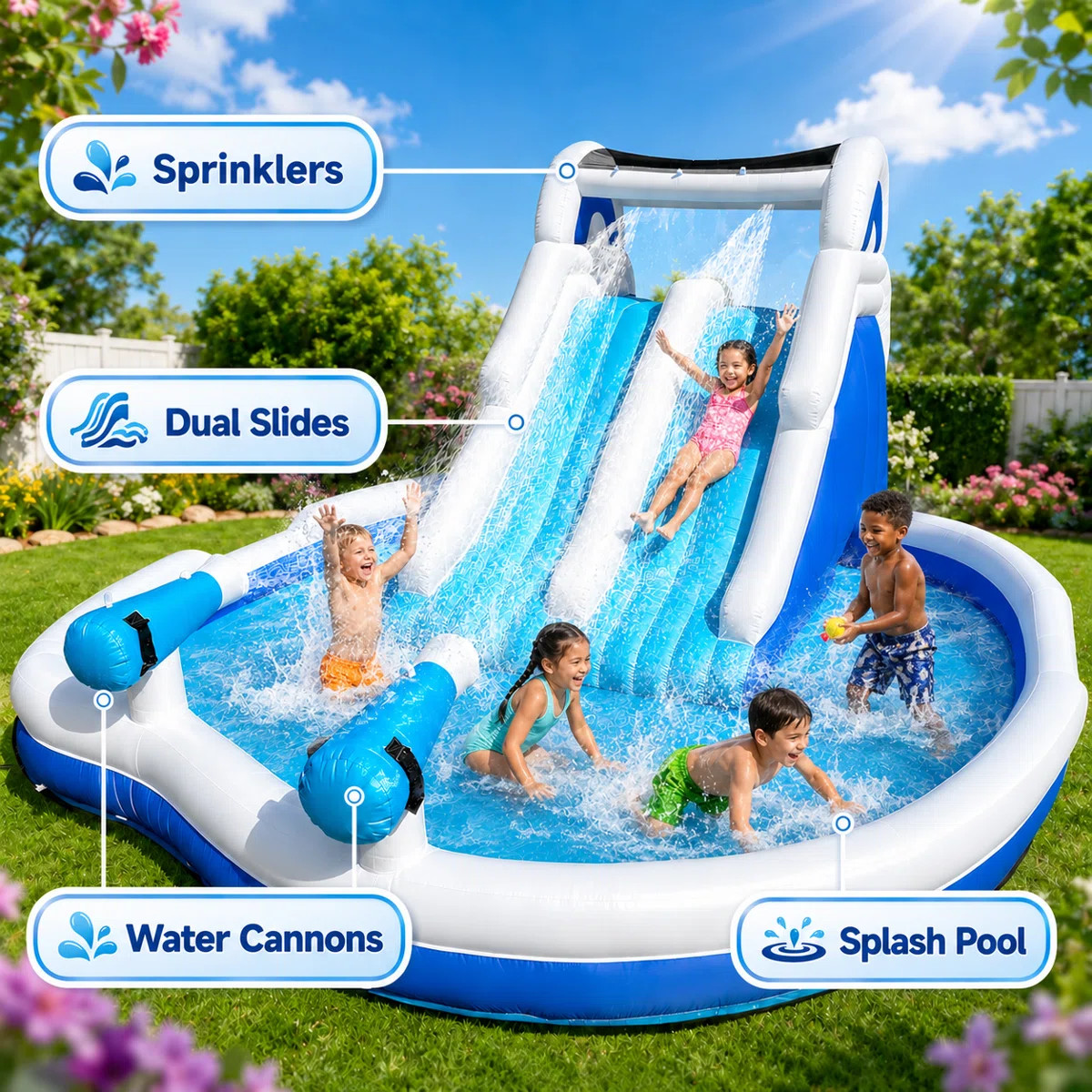 Inflatable Double Water Slide with Climbing Wall & Large Splash Pool - Backyard Kids Water Park w... | Wayfair North America
