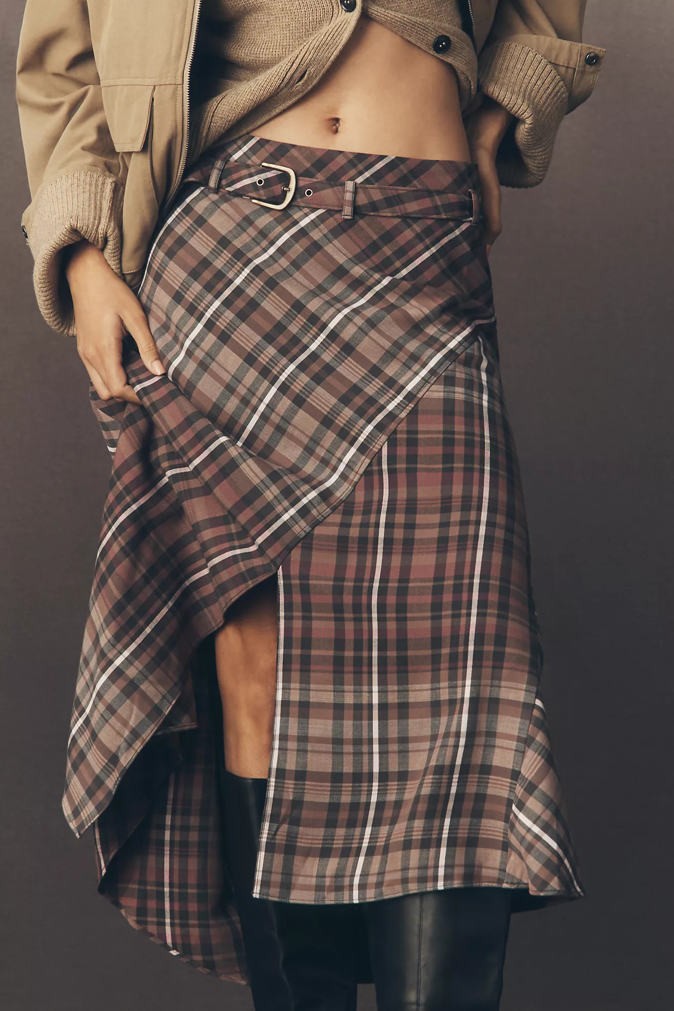 By Anthropologie Asymmetric Hardware Wrap Midi Skirt | Anthropologie (US)