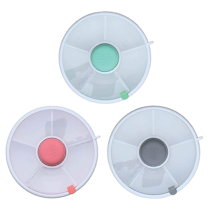 3 Pack GoBe Kids Snack Spinner - Grey/Coral/Teal - Reusable Snack Container with 5 Compartment Di... | Amazon (US)
