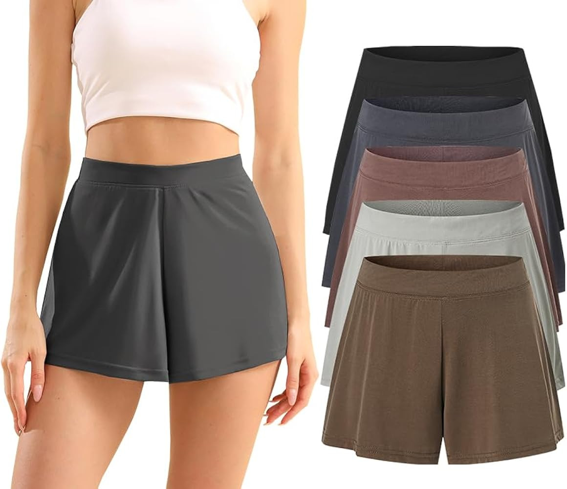 5 Pack Modal Soft Lounge Shorts for Women High Waist Casual Sleepwear Cozy Pajama Bottom Comfy Pa... | Amazon (US)