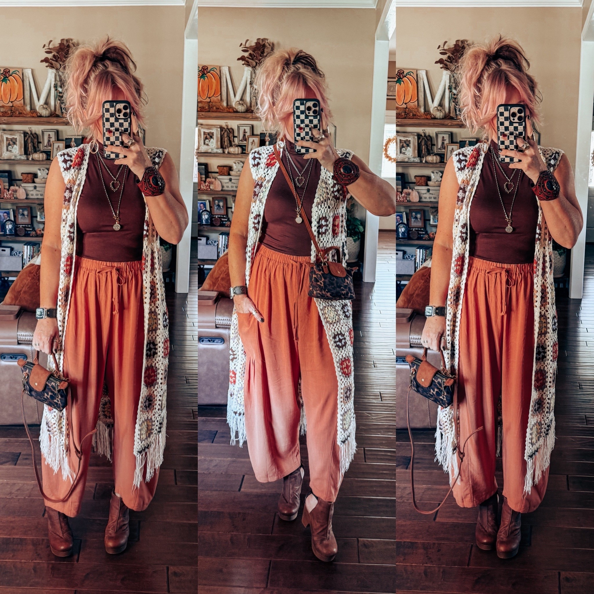 These pants from Amazon are a free people look for less and SO GOOD! I love this color for fall!! Also loving this brown mock neck from Target! I had to link similar duster vest. This one is a few years old and from a boutique. 
My top and pants are both size medium. 
✨My heart necklace is @blueyedhorse save with code MANDIESAVE10
✨My long necklace and earrings are both @twistedsilver save with code MANDIE20 
🖤My cuff is @threebirdnest save with code MANDIE20MAULDIN

#LTKFindsUnder50 #LTKOver40 #LTKStyleTip