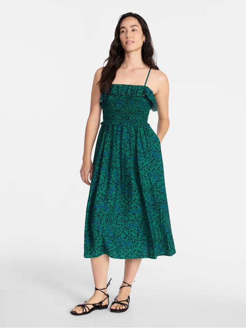Time and Tru Women's Sleeveless Smocked Midi Dress, Sizes XS-XXXL | Walmart (US)