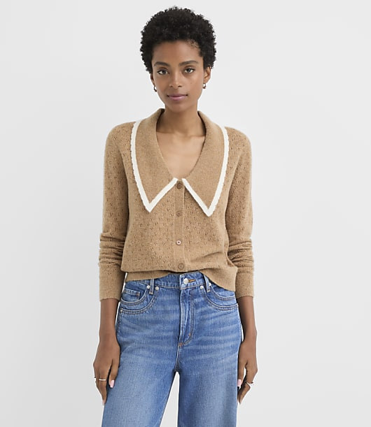 Loft Pointelle Sailor Collar Cardigan | LOFT