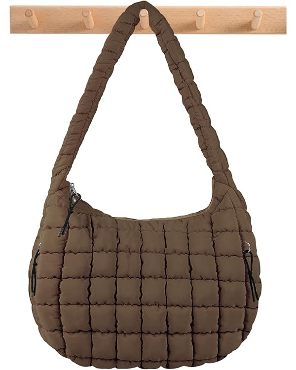 Quilted Puffer Tote Bag Large Crossbody Shoulder Bag with Zipper, Nylon Bubble Hobo Handbag Carry... | Amazon (US)