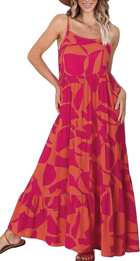 ECOWISH Women Sleeveless Maxi Dress: Summer Spaghetti Strap Casual Loose Boho Beach Dress Asymmet... | Amazon (US)