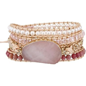 Plumiss Women Boho Handmade Natural Stone Crystal Leather Bead Wrap Bracelets Collection | Amazon (US)