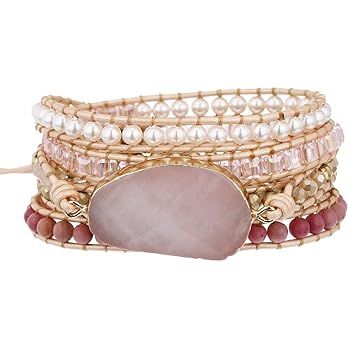 Plumiss Women Boho Handmade Natural Stone Crystal Leather Bead Wrap Bracelets Collection | Amazon (US)
