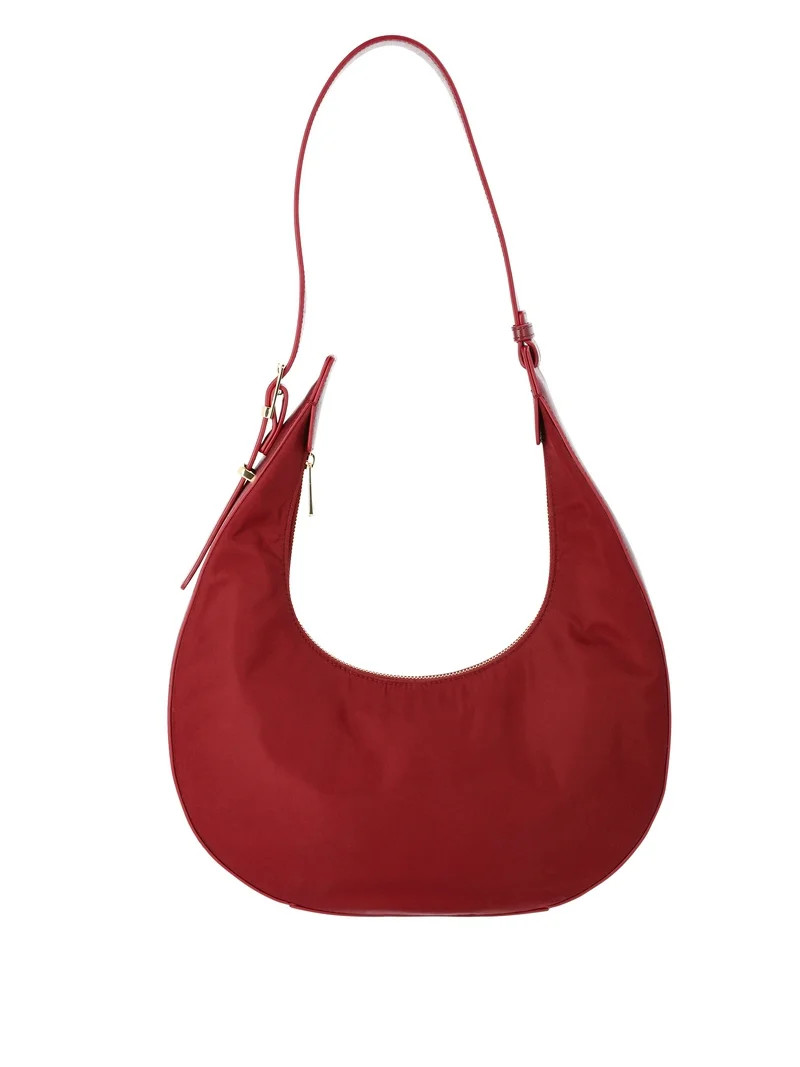Time and Tru Women’s Harbour Nylon Hobo Handbag, Black Crimson | Walmart (US)