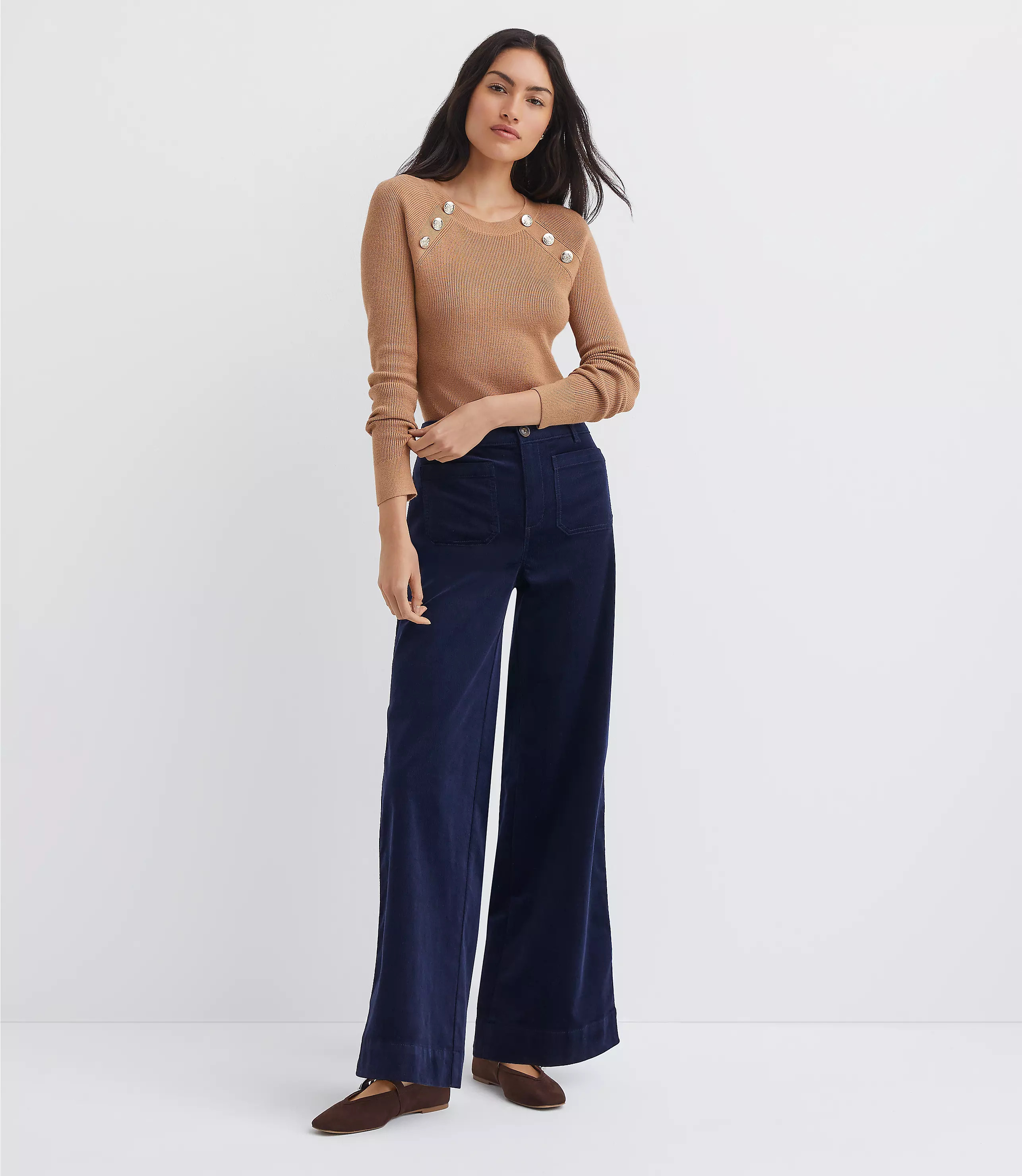 Petite Palmer Wide Leg Pants in Brushed Corduroy | LOFT