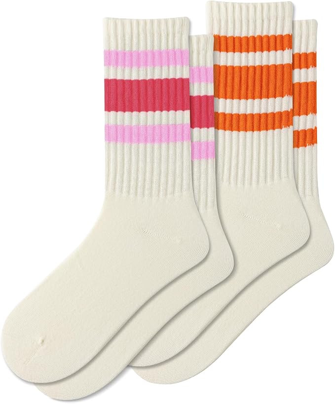Fun Novelty Retro Striped Crew Socks For Women Sporty Calf Casual Cotton Tube Socks Women | Amazon (US)