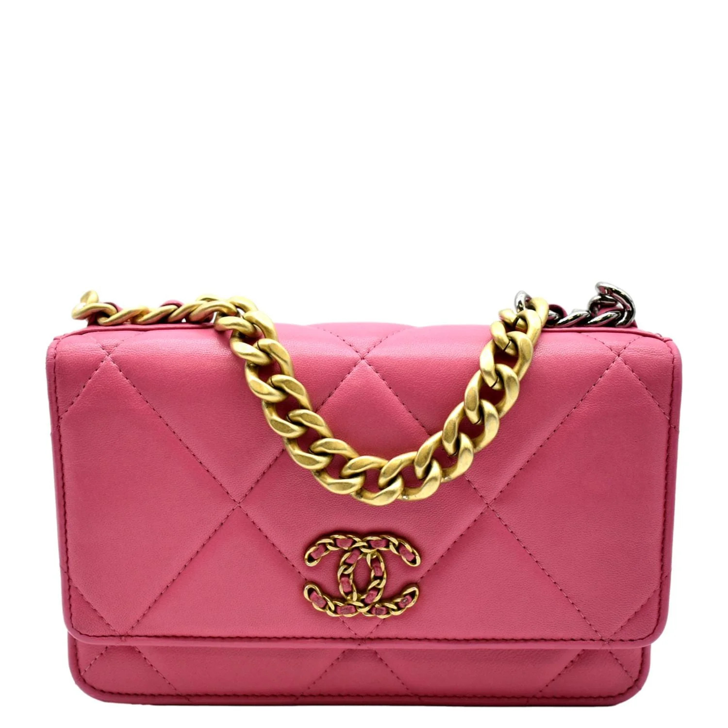 Pre-Owned CHANEL19 CC WOC Quilted Leather Wallet On Chain Crossbody Bag Pink | Walmart (US)