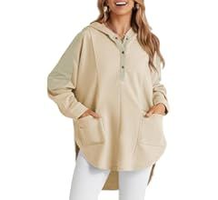 SHEWIN Womens Oversized Hoodie Casual Long Sleeve Button V Neck Hooded Sweatshirt Loose Pullover ... | Amazon (US)