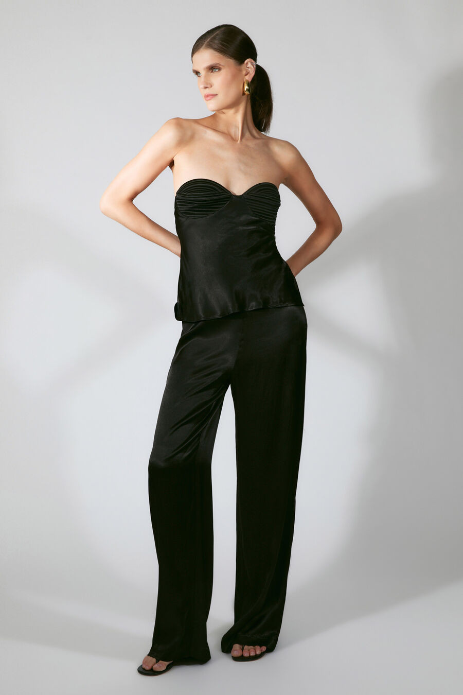devin strapless satin top in black | Bardot (US)
