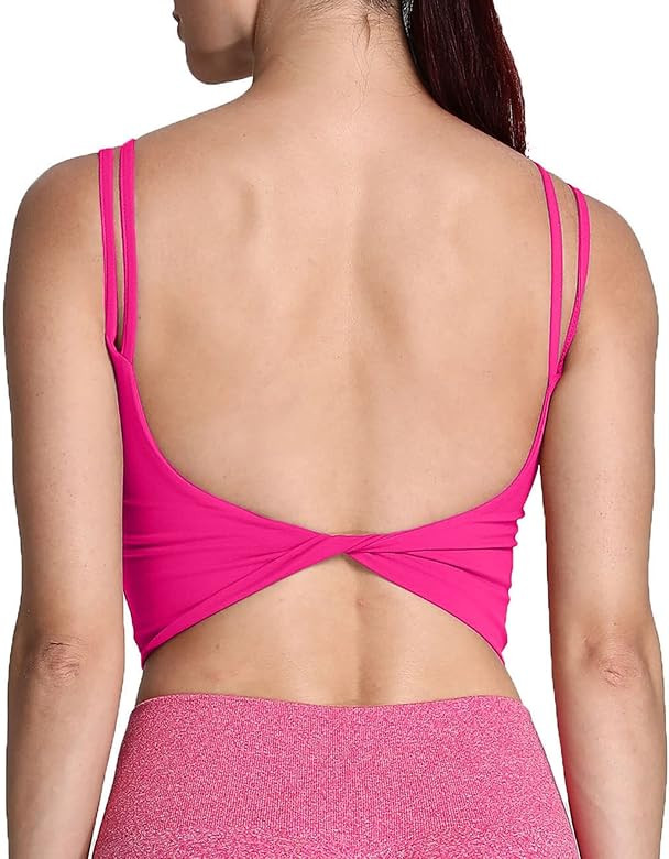 Aoxjox Women's Workout Sports Bras Fitness Padded Backless Yoga Crop Tank Top Twist Back Cami | Amazon (US)