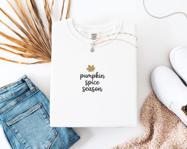 Comfort Colors Embroidered Pumpkin Spice Season Sweatshirt, Autumn Sweatshirt, Fall Vibes Shirt, ... | Etsy (Global)