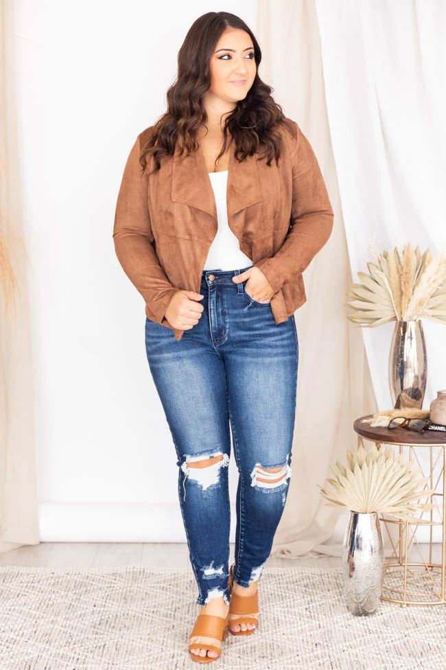 Sounds Of Laughter Brown Suede Jacket | Pink Lily