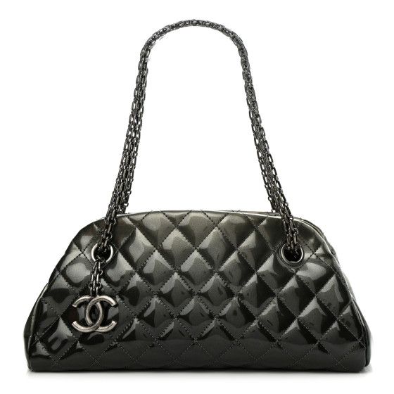 Patent Quilted Small Just Mademoiselle Bowling Bag Grey Black | FASHIONPHILE (US)