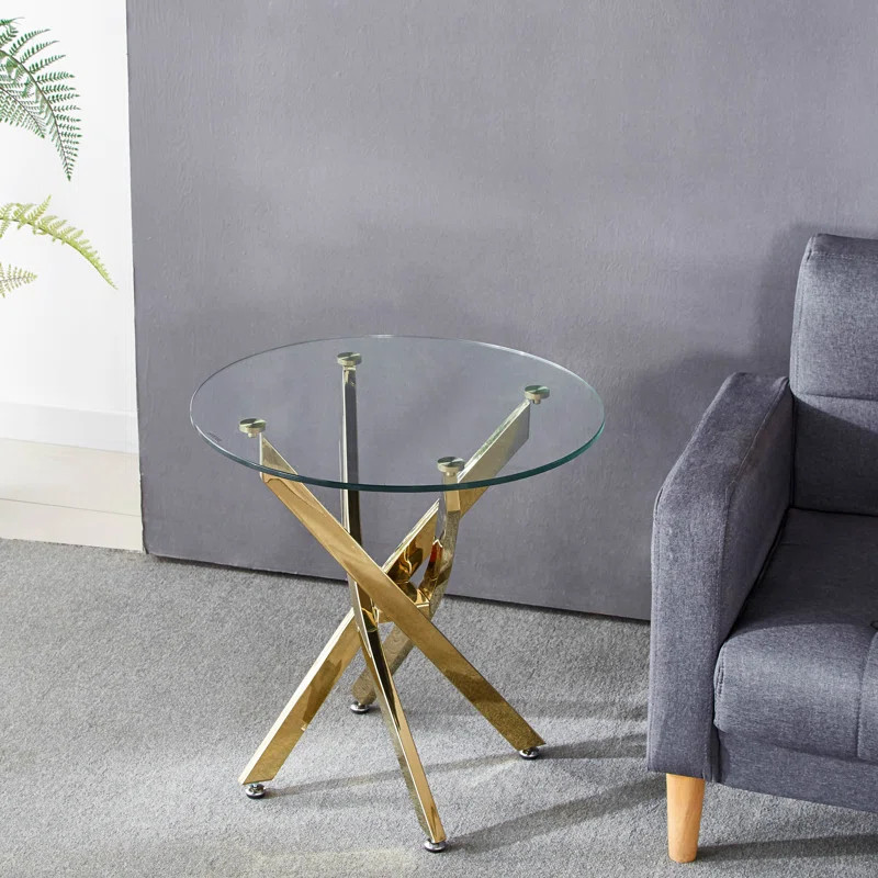 Babb 23'' Tall Glass Cross Legs End Table | Wayfair North America