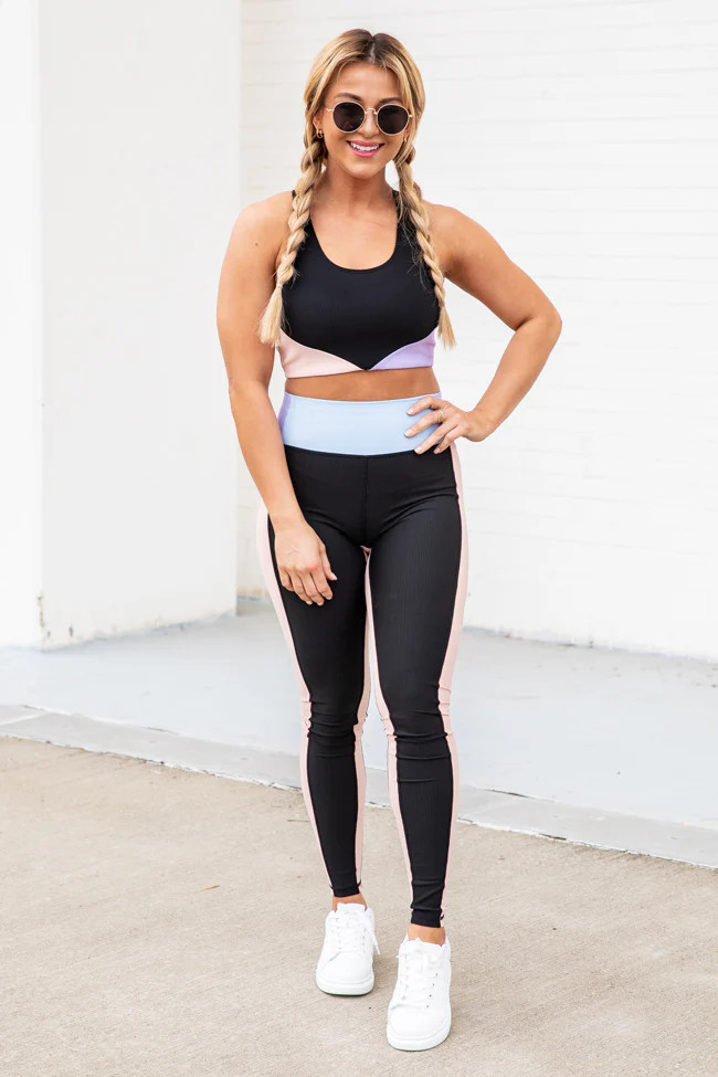 One Of A Kind Black Colorblock Leggings | Pink Lily