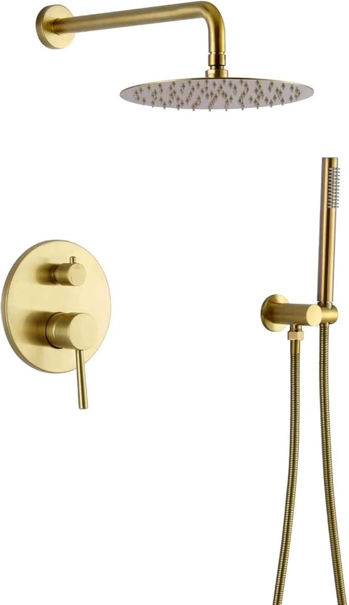 Luxury Bathroom Concealed Shower Tap System Set 12inch Round Ultra-Thin Overhead with Brass Diver... | Amazon (UK)