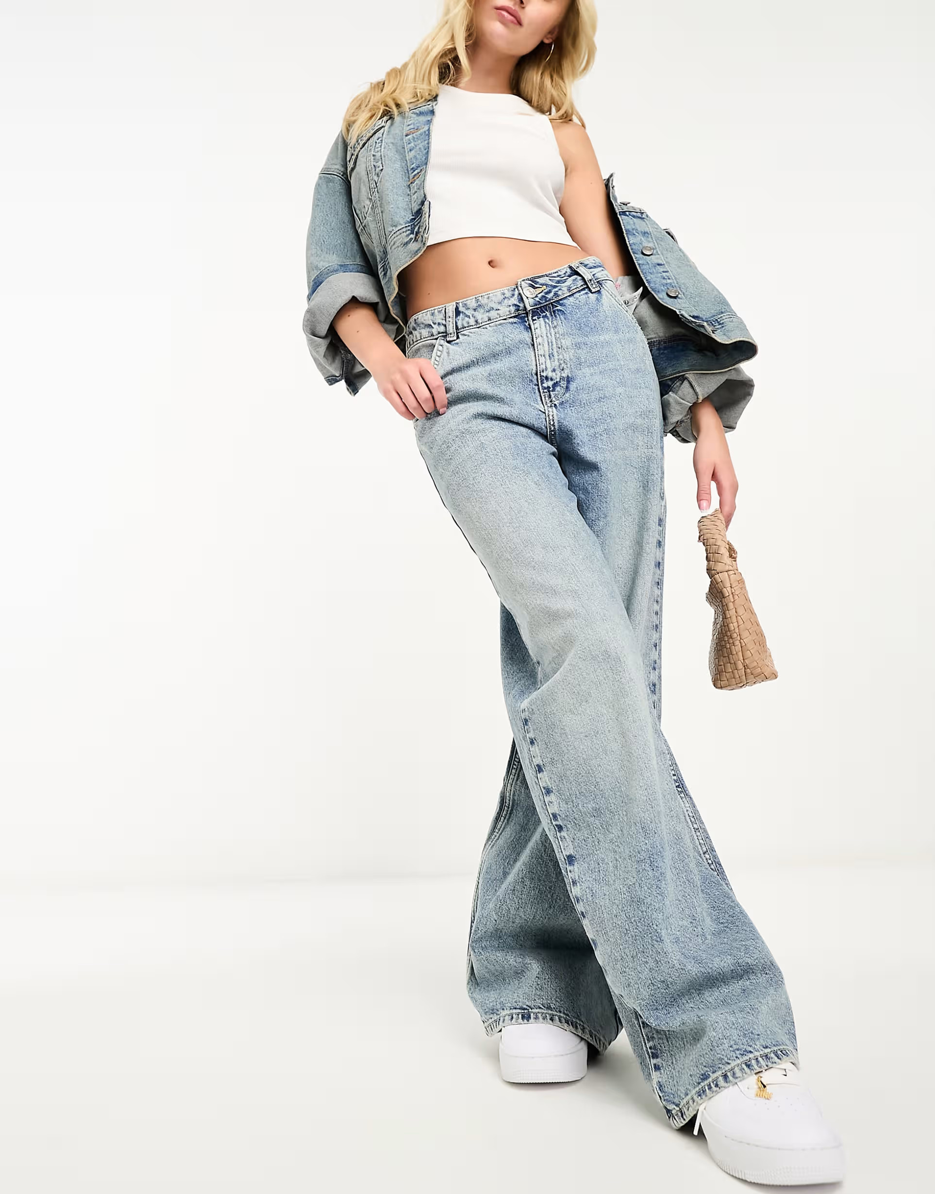 Mango wide leg slouchy denim jean in washed blue | ASOS (Global)