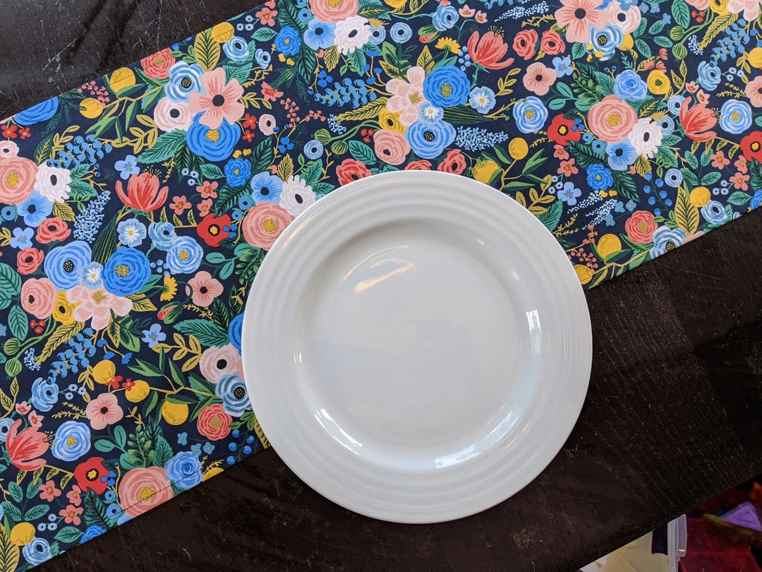 13" x 70" Rifle Paper Co Wildwood Collection Garden Party Navy Floral Table Runner, Cotton + Stee... | Etsy (US)