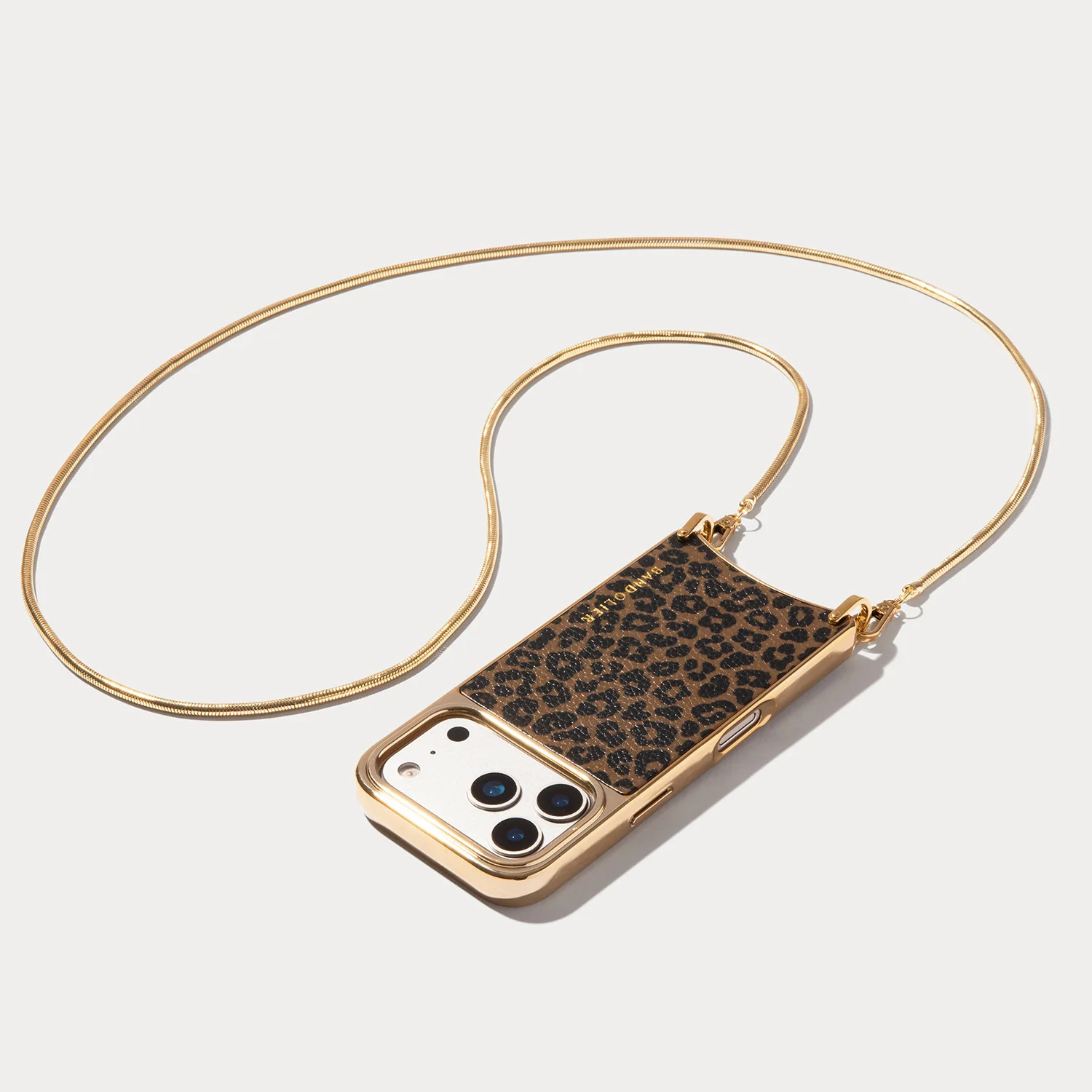 Rayna Chrome Crossbody Phone Case - Dark Leopard/Gold | Bandolier