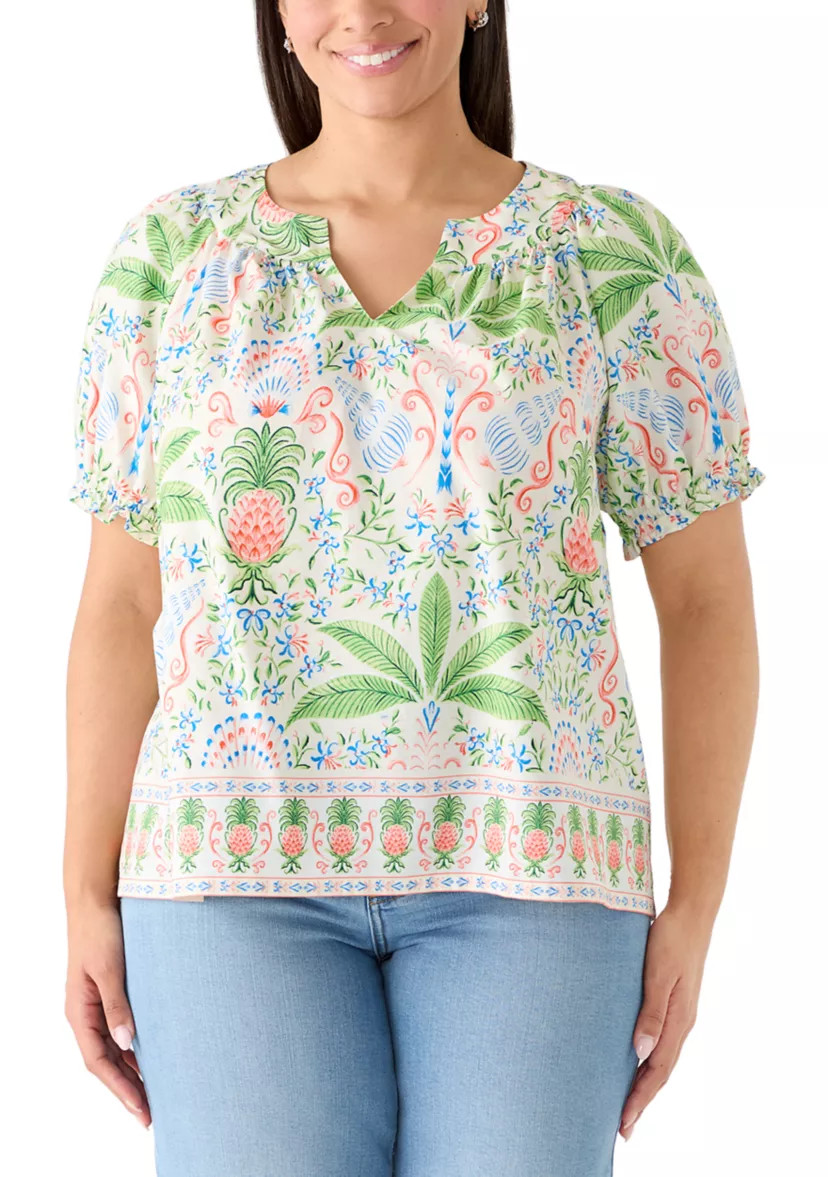 Plus Size Print Peasant Top | Belk