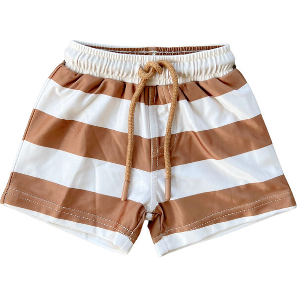Boy's Swim Shorts Stripe in Toffee | Maisonette