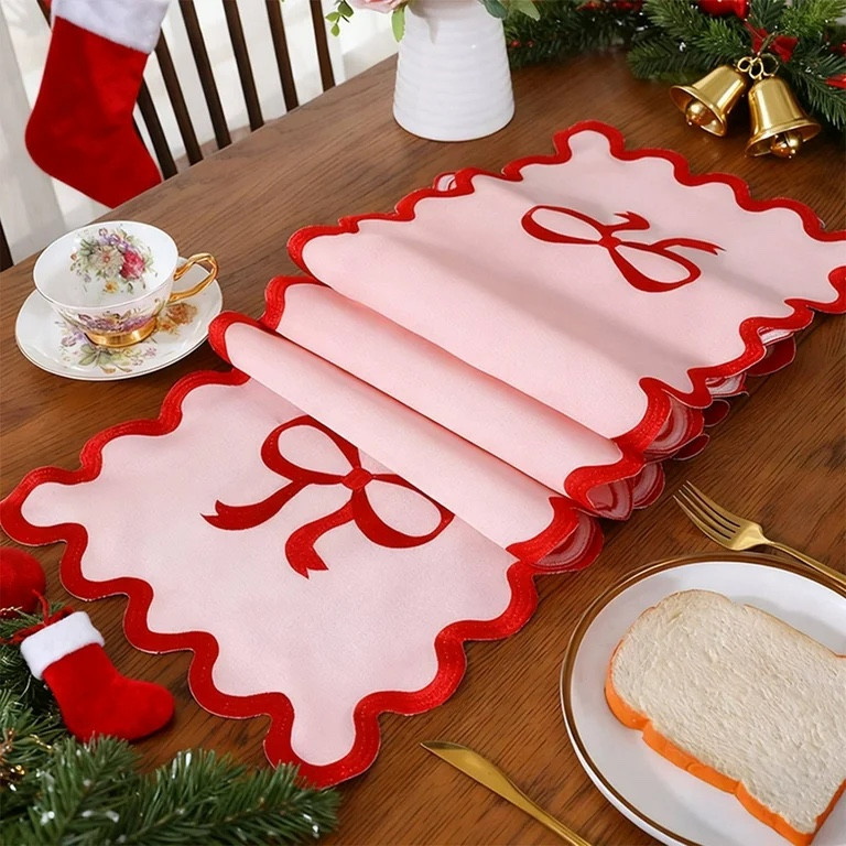 Red Bow Table Runner 
Bow glasses
Wine glasses 
Holiday Decor 
#ltkhome


#LTKSeasonal #LTKFindsUnder50 #LTKHoliday