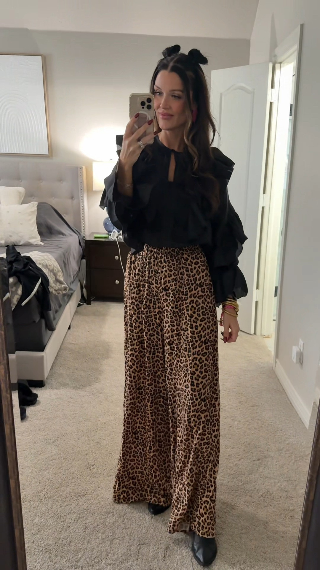 Black ruffle blouse
Leopard pants
Black western style booties 
K18 Airwash


#LTKFindsUnder50 #LTKStyleTip #LTKBeauty