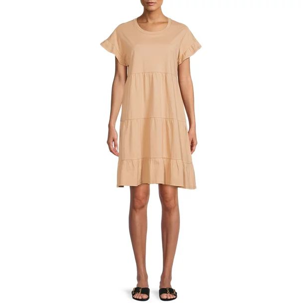 Time and Tru Women's Short Sleeve Flutter Tiered Dress | Walmart (US)
