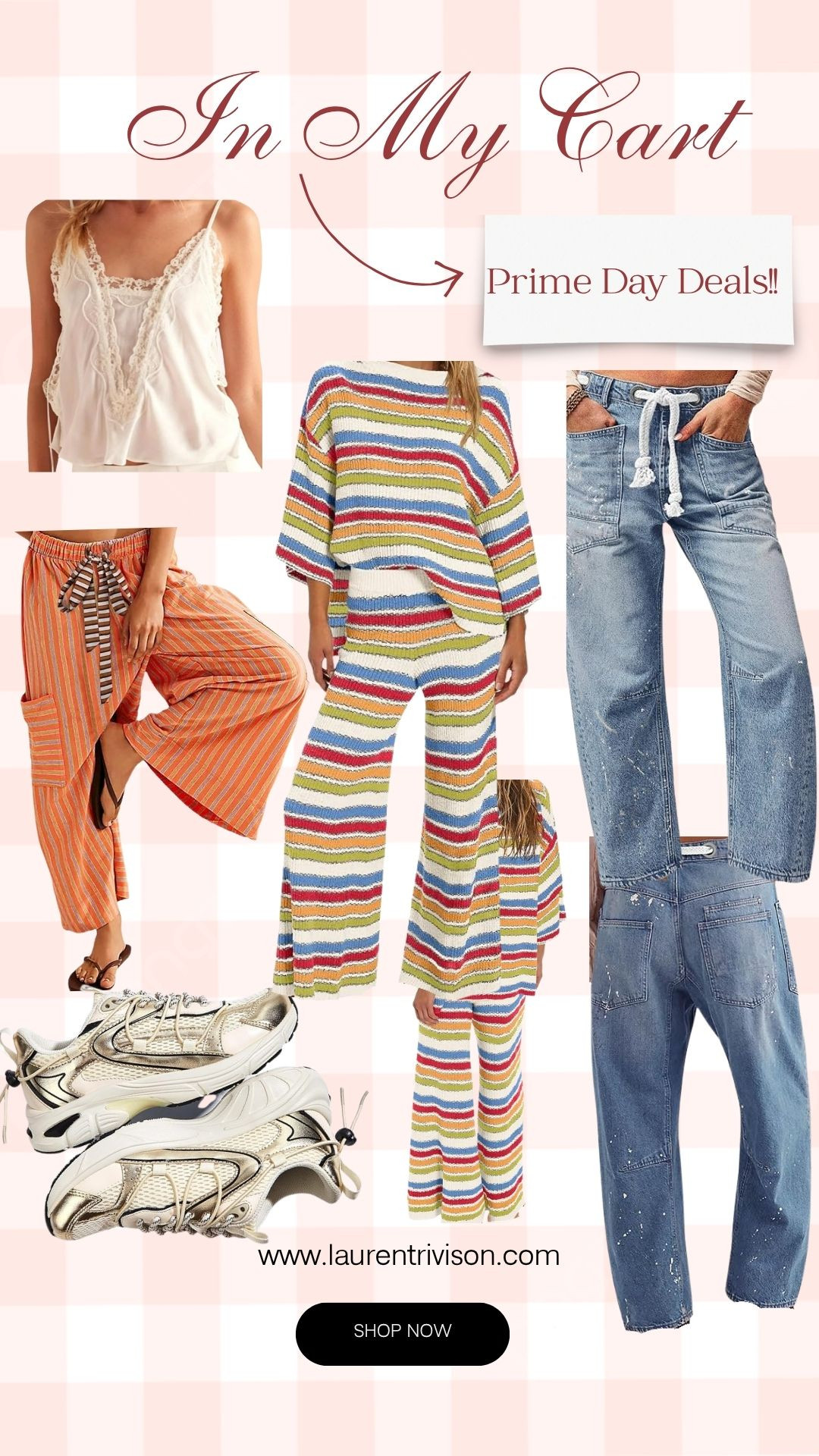 Loving these Amazon Prime Day steels.  🛍️💗 I am definitely going to be picking up something. The cute lace cami top and the wide leg barrel jeans to the matching set and sneakers. Perfect for your summer outfits, vacation or relaxing at home! ☺️ 

 #LTKootd #LTKSaleAlert #LTKMidsize