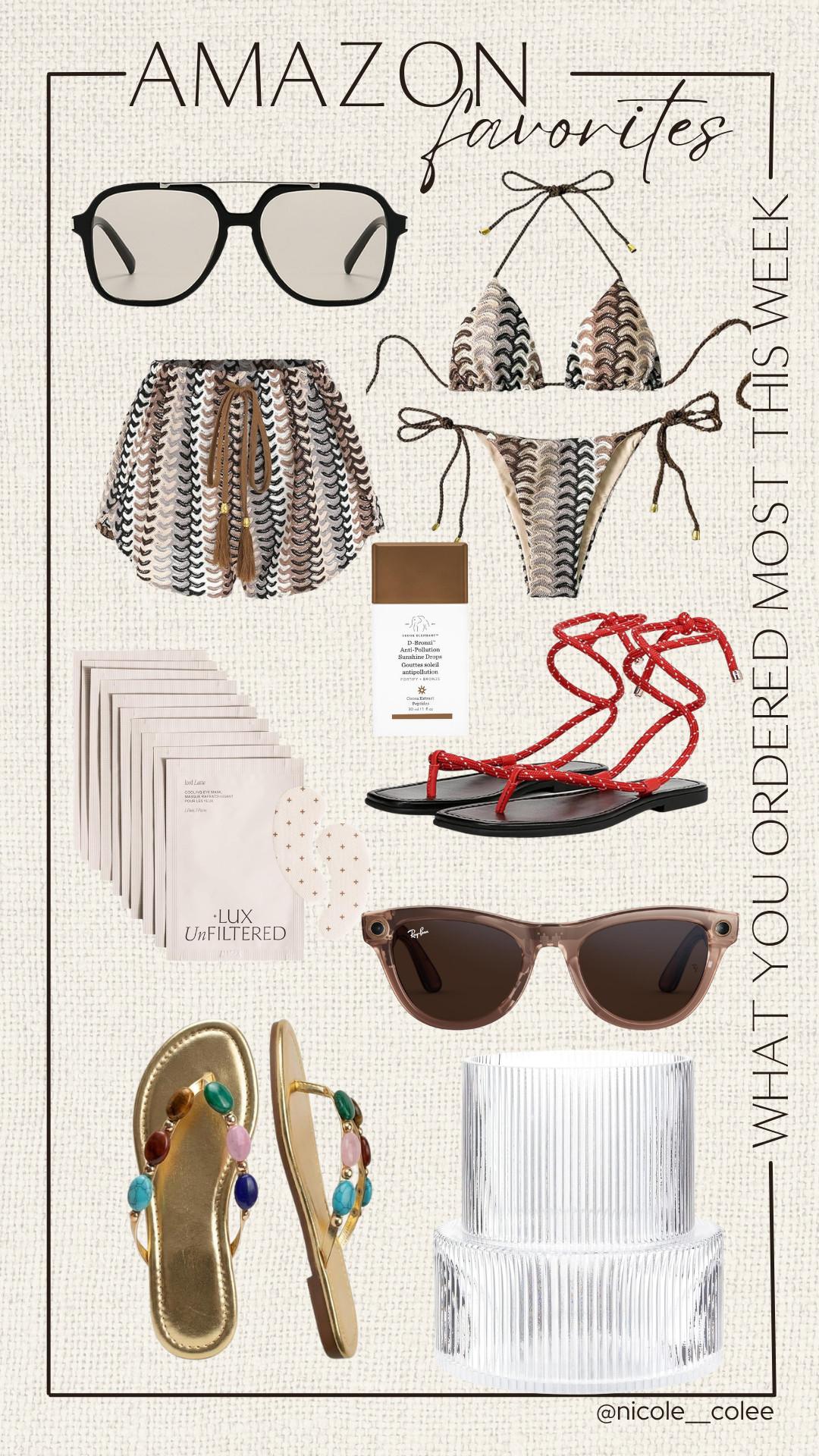 Amazon favorites you all loved this week 🤎✨

Nothing makes me happier than seeing the products I genuinely use and recommend end up in your homes!

From the viral Ray-Ban Meta glasses and my favorite oversized sunnies to the cutest swimsuit, wrap sandals, under-eye masks, and home finds... these were your most-ordered Amazon picks this week.

If you've had your eye on any of these, now's the perfect time to grab them. Everything is linked in my LTK! 🛍️

#LTKFinds #AmazonFavorites #AmazonFashion #SummerFavorites #FoundItOnAmazon 

 #LTKdayinmylife #LTKgrwm #LTKootd