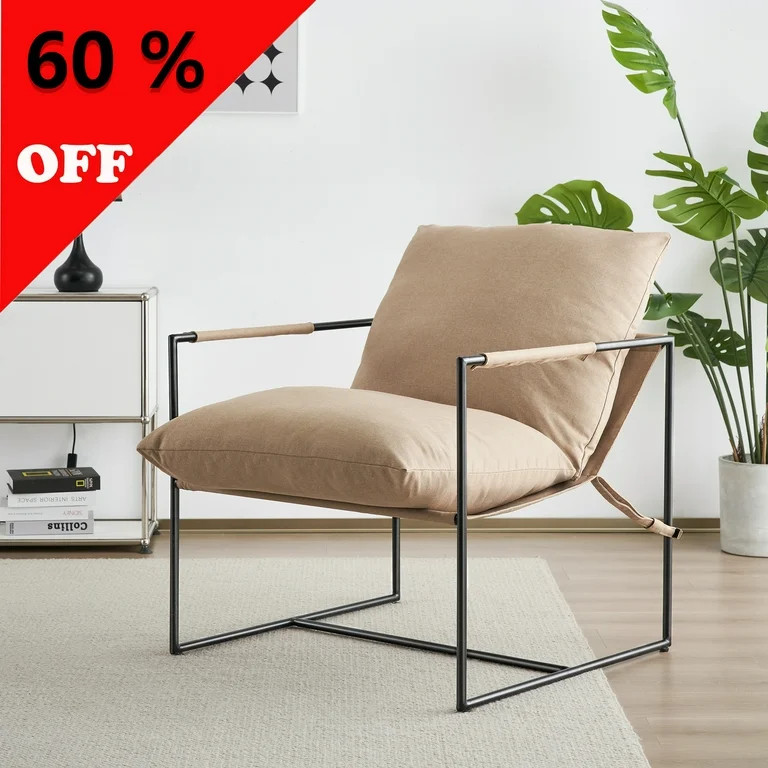 Unikome Pillow Lounge Accent Chair Metal Sling Accent Chair for Living Room,  Upgraded Metal Fram... | Walmart (US)