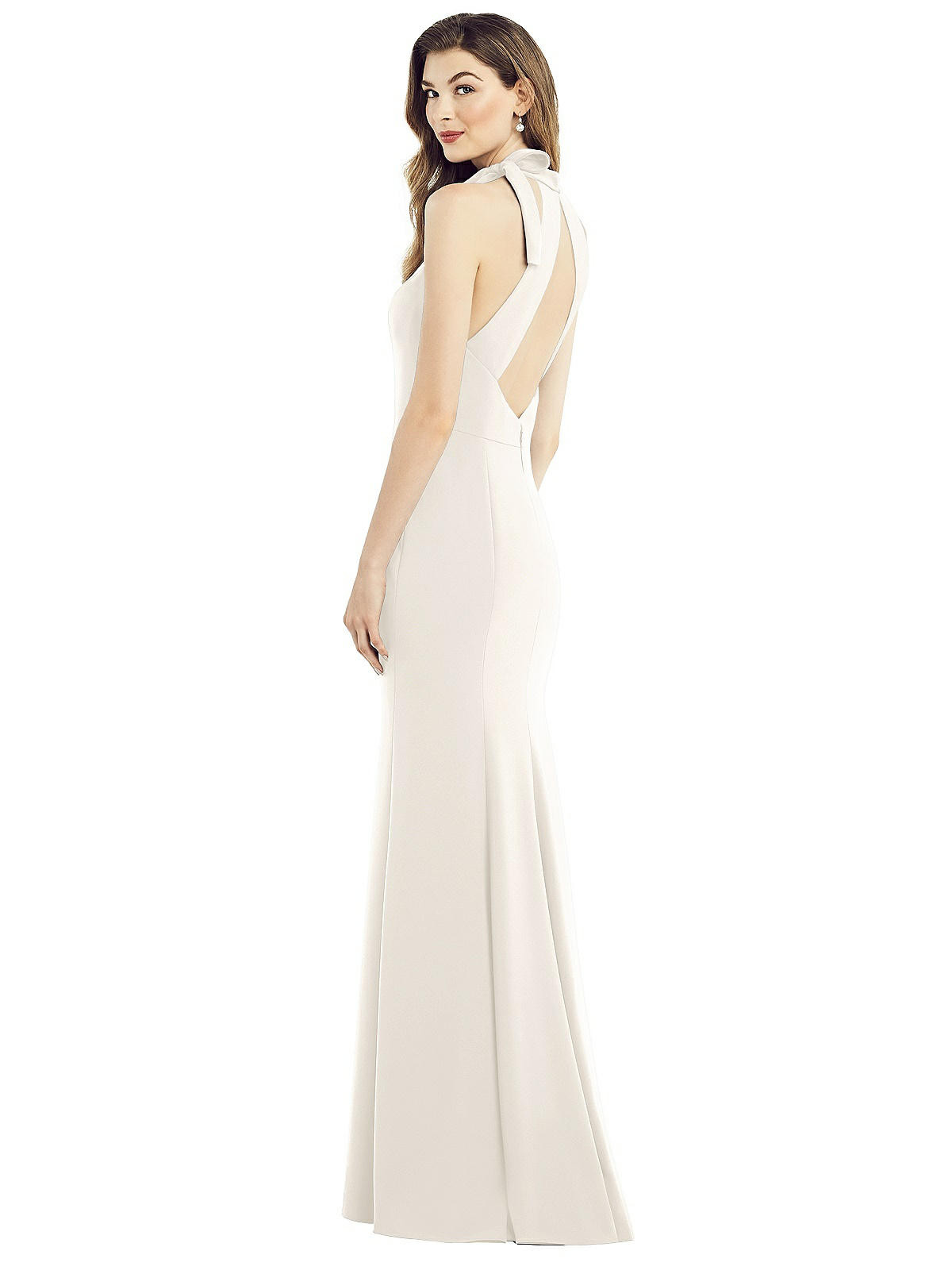 Bow-Neck Open-Back Trumpet Gown in Ivory | The Dessy Group